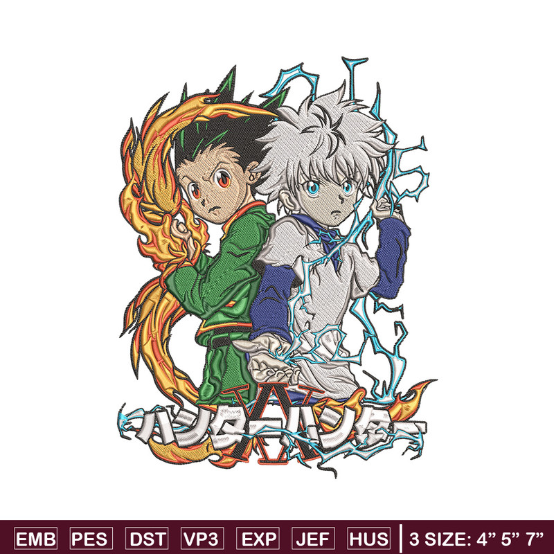 Killua x gon Embroidery Design, HxH Embroidery, Embroidery File, Anime Embroidery, Anime shirt, Digital download.jpg
