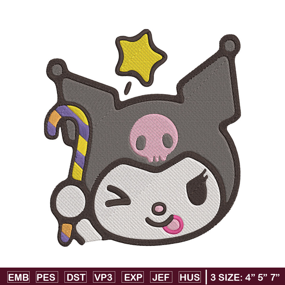 Kuromi face Embroidery Design, Hello kitty Embroidery, Embroidery File,Anime Embroidery, Anime shirt, Digital download.jpg