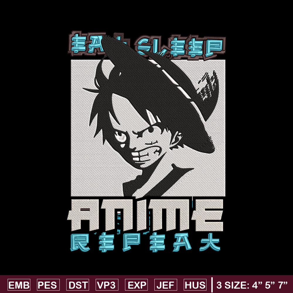 Luffy black Embroidery Design, One piece Embroidery, Embroidery File, Anime Embroidery, Anime shirt, Digital download..jpg