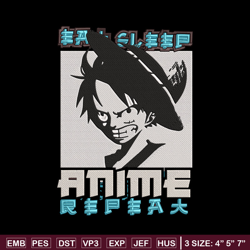 Luffy black Embroidery Design, One piece Embroidery, Embroidery File, Anime Embroidery, Anime shirt, Digital download..jpg