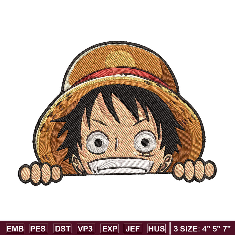 Luffy Peeker Embroidery Design, One piece Embroidery, Embroidery File, Anime Embroidery, Anime shirt, Digital download.jpg