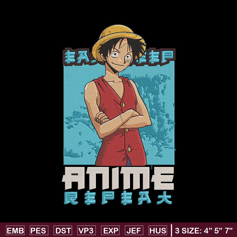 Luffy poster Embroidery Design, One piece Embroidery, Embroidery File, Anime Embroidery, Anime shirt,Digital download.jpg