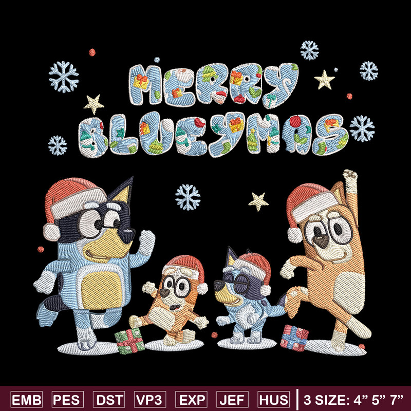 Merry blueymas Embroidery Design, Bluey Embroidery, Embroidery File, Chrismas Embroidery, Anime shirt, Digital download.jpg