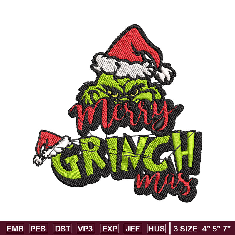 Merry Christmas Grinch Embroidery design, Grinch Christmas Embroidery, Grinch design, Embroidery file, Digital download..jpg