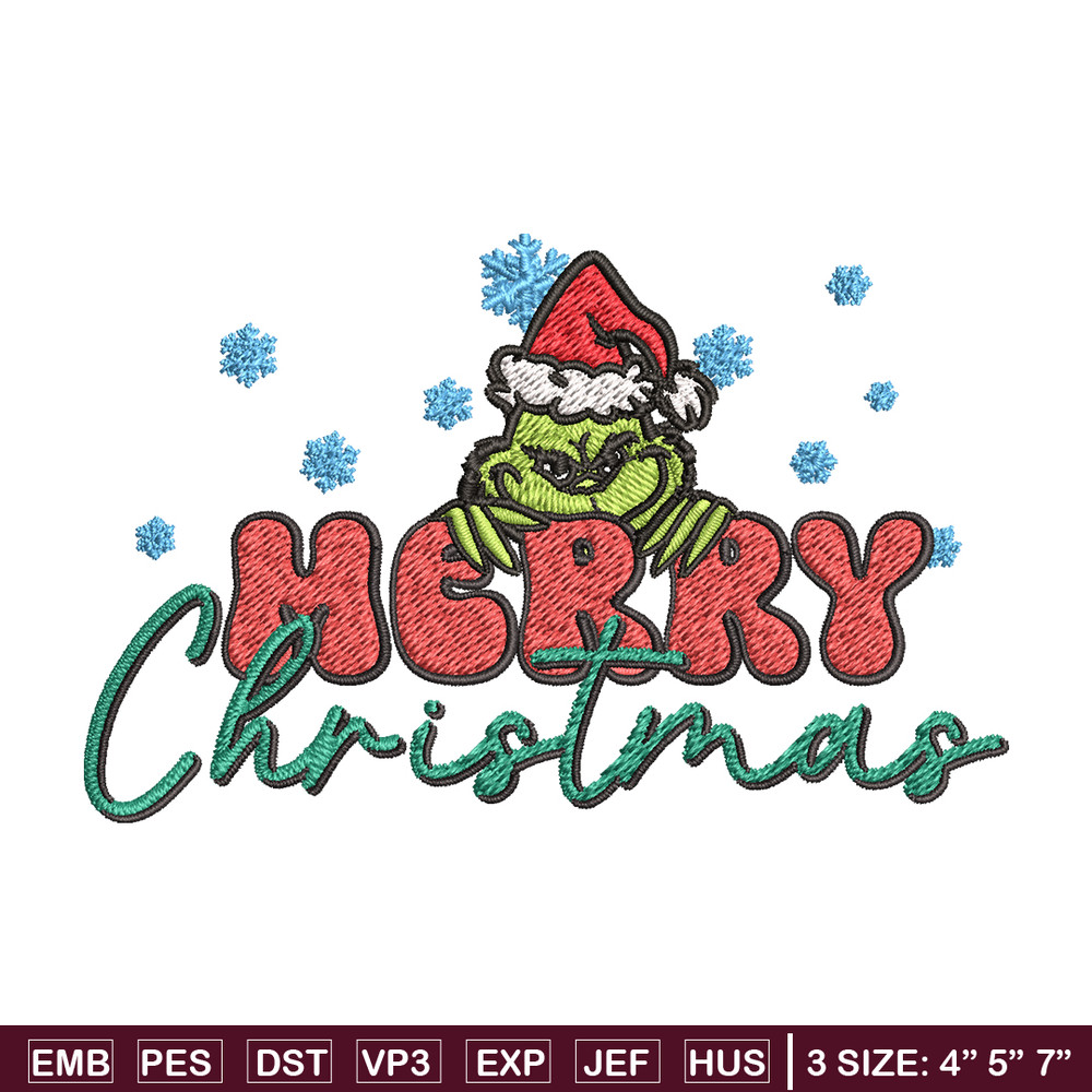 Merry Grinch Embroidery design, Grinch Merry Christmas Embroidery, Grinch design, Embroidery File, Digital download.jpg
