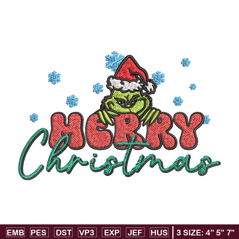 Merry Grinch Embroidery design, Grinch Merry Christmas Embroidery, Grinch design, Embroidery File, Digital download.jpg