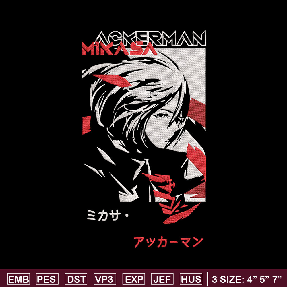 Mikasa ackerman Embroidery Design, Aot Embroidery, Embroidery File, Anime Embroidery, Anime shirt, Digital download (2).jpg