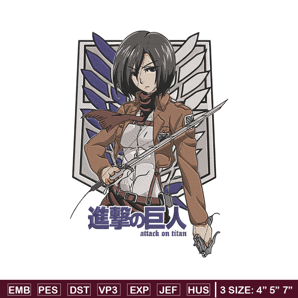 Mikasa ackerman Embroidery Design, Aot Embroidery, Embroidery File, Anime Embroidery, Anime shirt, Digital download.jpg