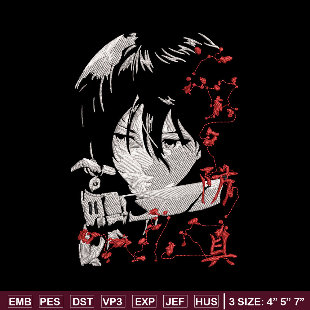 Mikasa Ackerman Embroidery Design, Aot Embroidery, Embroidery File, Anime Embroidery,Anime shirt, Digital download.jpg
