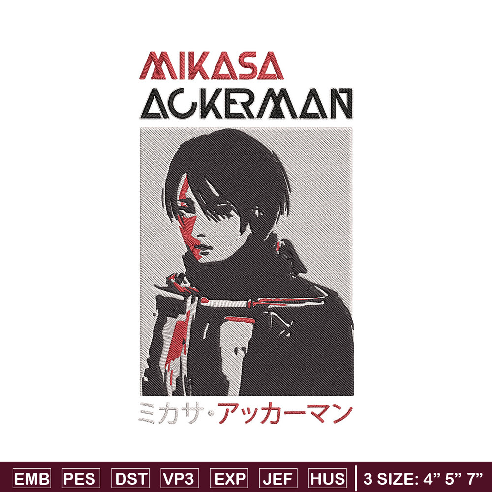 Mikasa Ackerman Embroidery Design, Aot Embroidery, Embroidery File,Anime Embroidery, Anime shirt, Digital download..jpg