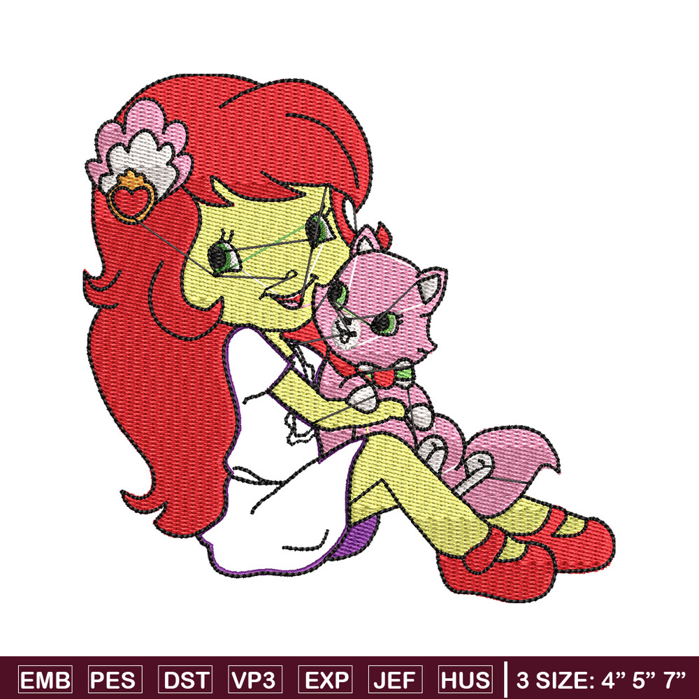 Morangunho gato aplique embroidery design, cartoon embroidery, Embroidery file, Nike design, Instant download.jpg