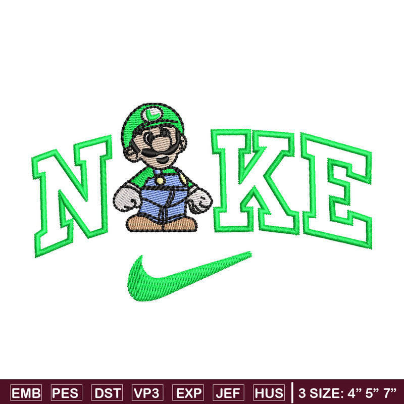 Nike mario green embroidery design, Mario embroidery, Nike design, Embroidery shirt, Embroidery file, Digital download.jpg