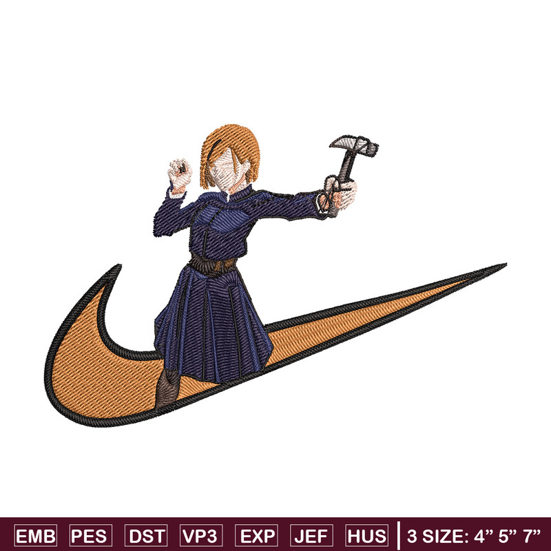 Nobara x nike Embroidery Design, Jujutsu Embroidery, Embroidery File, Nike Embroidery, Anime shirt, Digital download.jpg