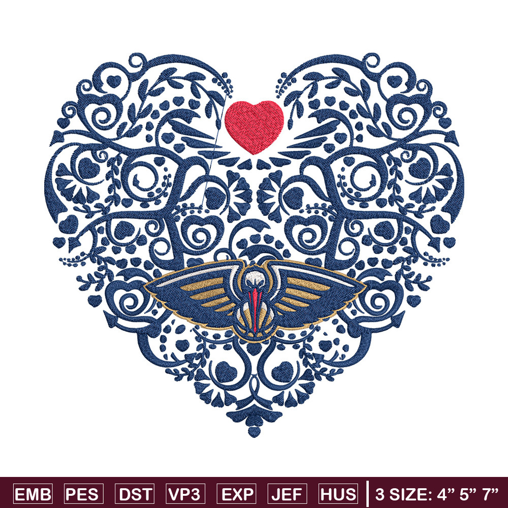 Orleans Pelicans heart embroidery design, NBA embroidery,Sport embroidery, Logo sport embroidery,Embroidery design..jpg