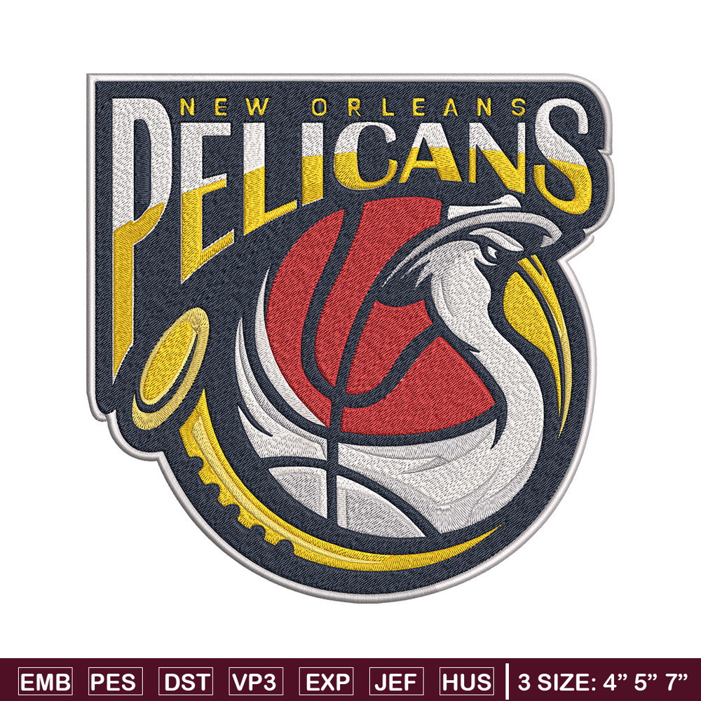 Orleans Pelicans logo embroidery design, NBA embroidery,Sport embroidery,Embroidery design,Logo sport embroidery.jpg