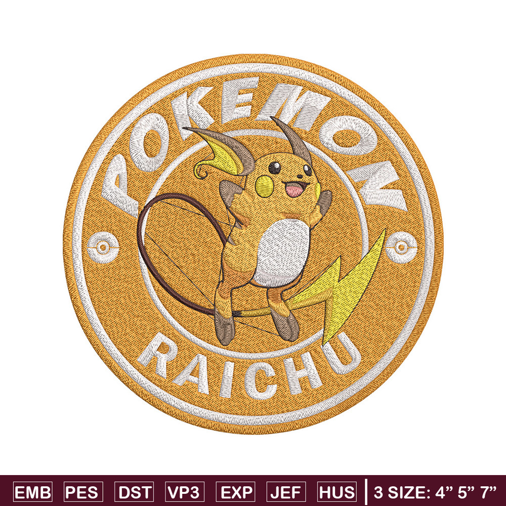 Raichu Embroidery Design, Pokemon Embroidery, Embroidery File, Anime Embroidery, Anime shirt, Digital download..jpg