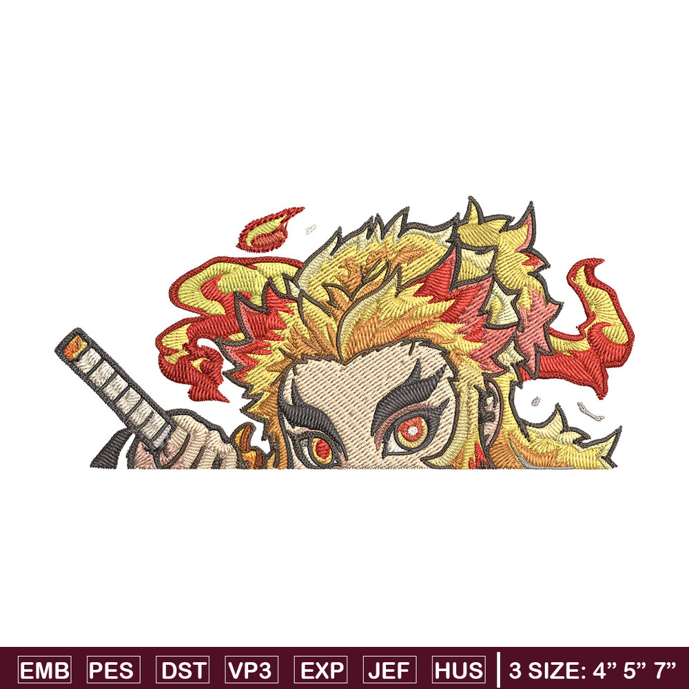 Rengoku Peeker Embroidery Design, Demon slayer Embroidery, Embroidery File, Anime Embroidery, Digital download..jpg