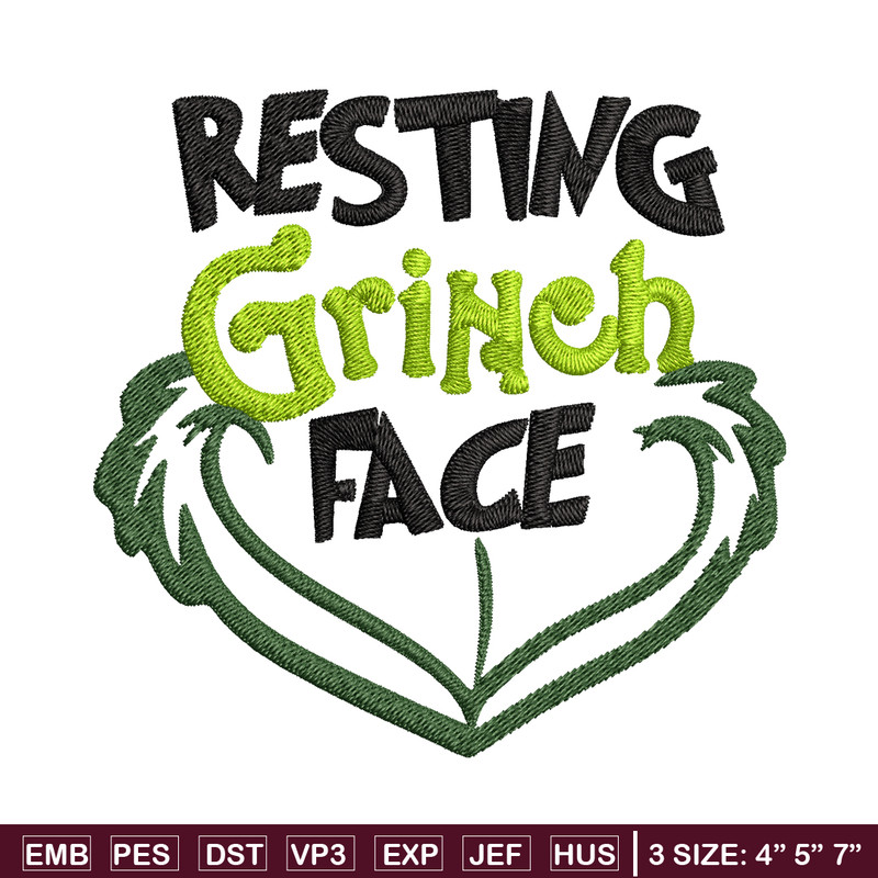 Resting Grinch Face Embroidery design, Grinch christmas Embroidery, Grinch design, Embroidery File, Instant download.jpg