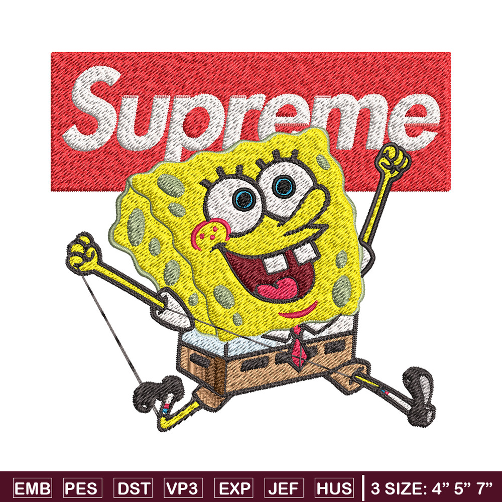 Spongebob Squarepants Supreme Embroidery design, Spongebob Embroidery, cartoon design, Embroidery File, Digital download.jpg