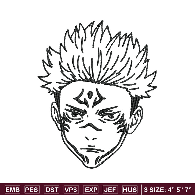 Sukuna Face Embroidery Design, Jujutsu Embroidery, Embroidery File, Anime Embroidery, Anime shirt, Digital download.jpg