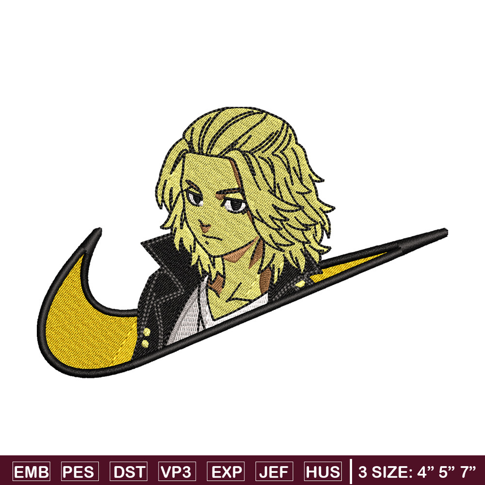Swoosh Mikey embroidery design, Tokyo Revengers embroidery, Nike design, anime design, anime shirt, Digital download.jpg