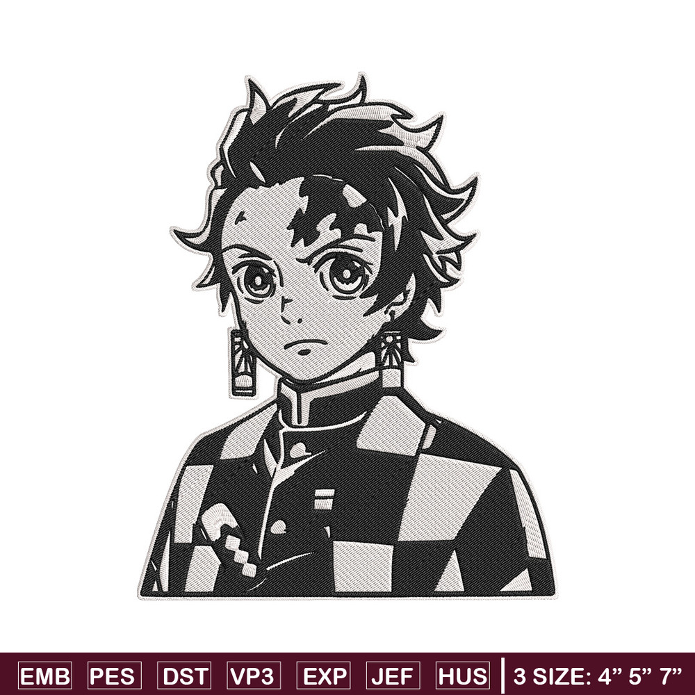 Tanjiro black white Embroidery Design, Demon slayer Embroidery, Embroidery File, Anime Embroidery, Digital download.jpg