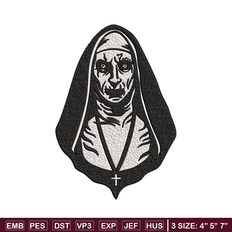 The Nun Embroidery design, The Nun logo Embroidery, Horror design, Embroidery File, logo shirt, Digital download..jpg