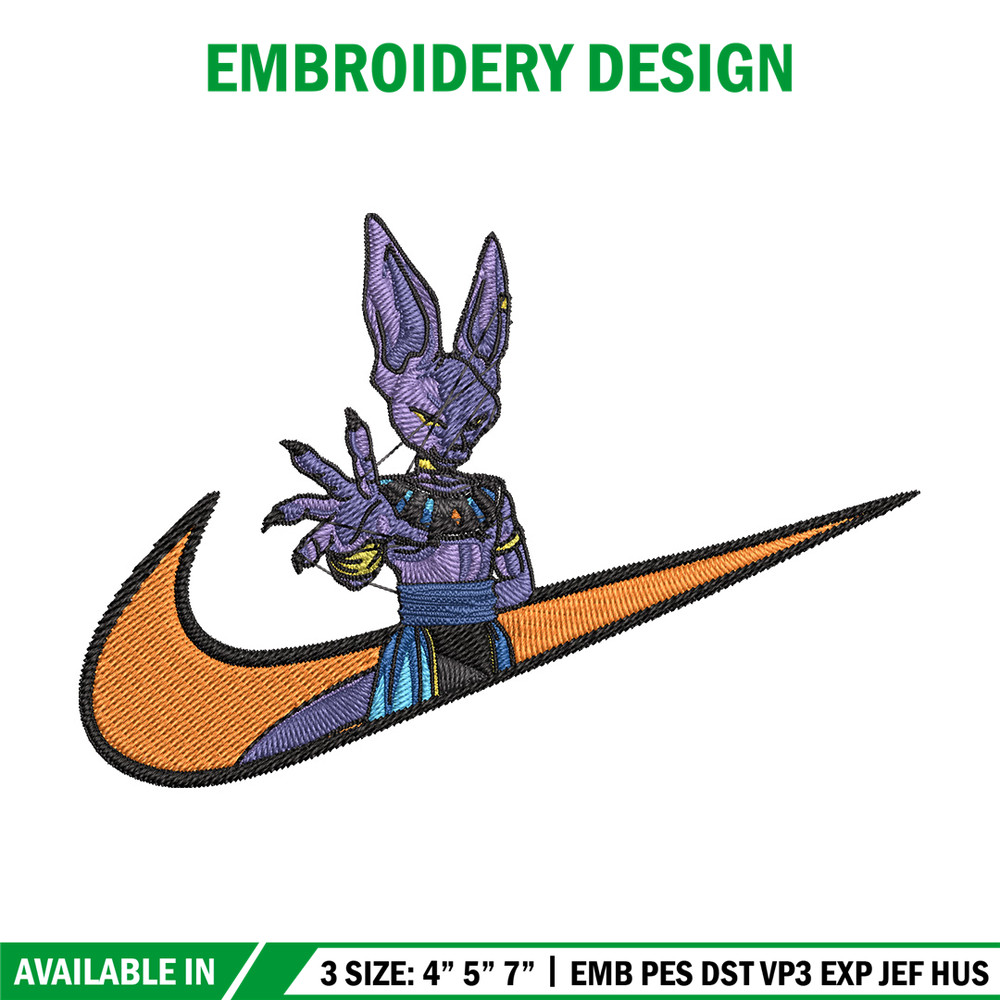 Beerus x nike Embroidery Design, Dragonball Embroidery, Embroidery File, Nike Embroidery, Anime shirt, Digital download.jpg