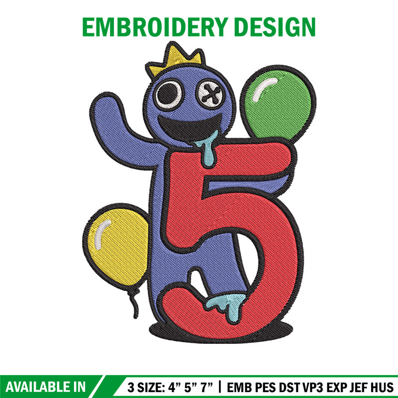 Blue Rainbow Embroidery Design, Rainbow Friends Embroidery, Embroidery File, Anime Embroidery, Digital download.jpg