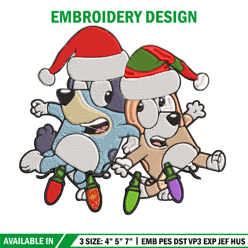 Bluey x Bingo Embroidery Design, Bluey Embroidery, Embroidery File, Chrismas Embroidery, Anime shirt, Digital download..jpg