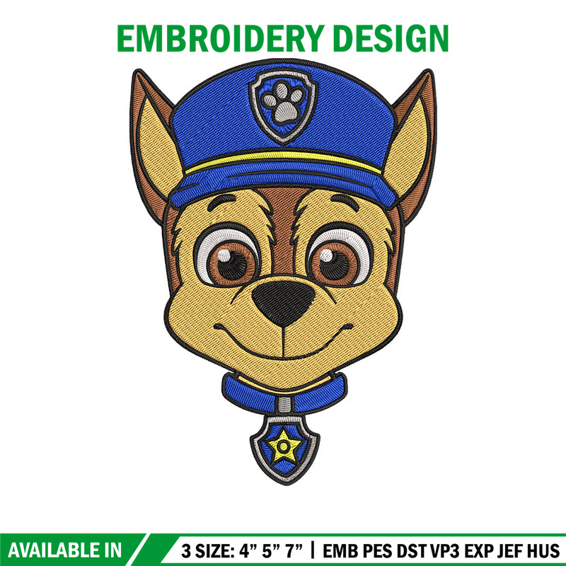 Chase dog Embroidery Design, Paw Patrol Embroidery, Embroidery File,Anime Embroidery, Anime shirt, Digital download.jpg