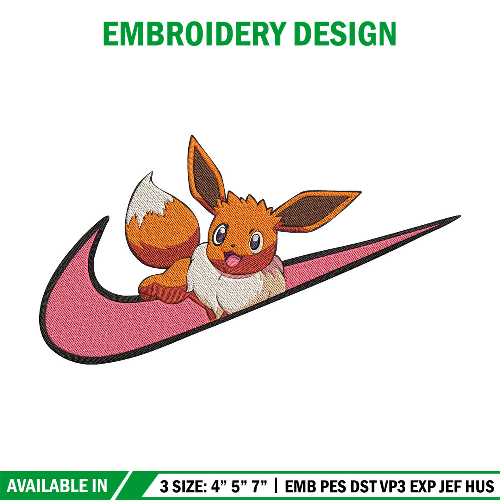 Eevee x nike Embroidery Design, Pokemon Embroidery, Embroidery File, Nike Embroidery, Anime shirt, Digital download.jpg