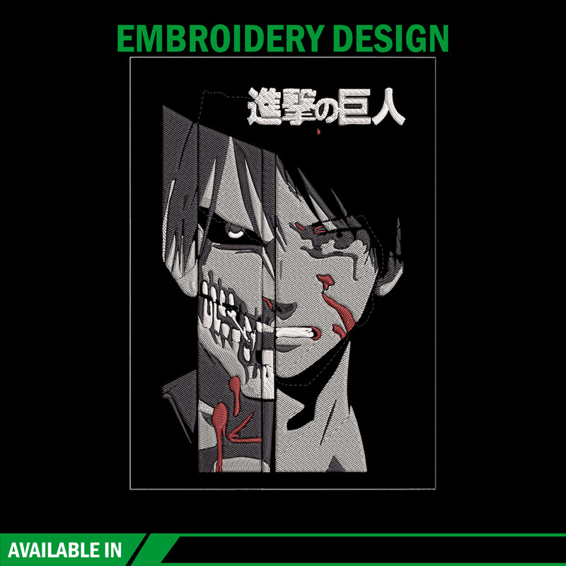Eren Yeager Embroidery Design, Aot Embroidery, Embroidery File, Anime Embroidery, Anime shirt, Digital download.jpg