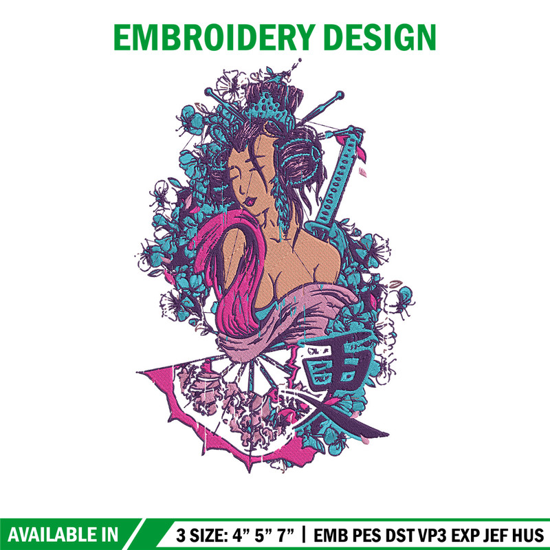 Geisha poster Embroidery Design, Geisha Embroidery, Embroidery File, Anime Embroidery, Anime shirt, Digital download.jpg