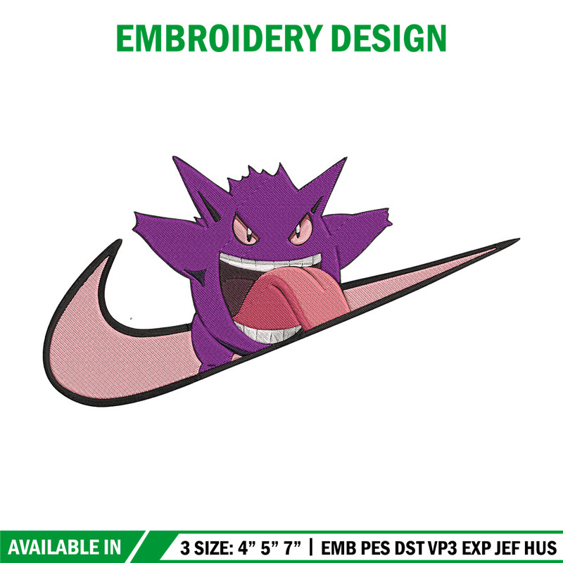 Gengar x nike Embroidery Design, Pokemon Embroidery, Embroidery File, Nike Embroidery, Anime shirt, Digital download.jpg
