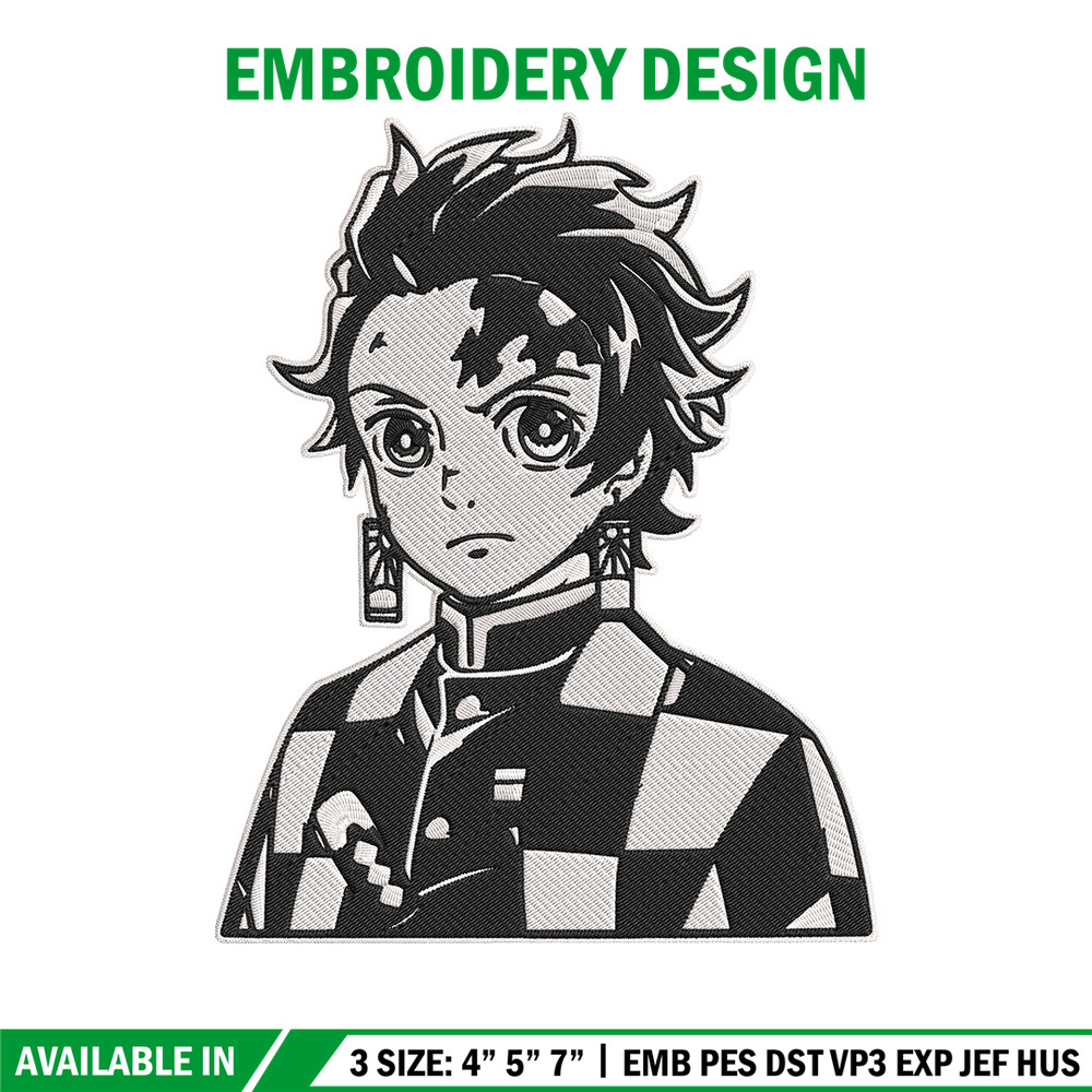 Tanjiro black white Embroidery Design, Demon slayer Embroidery, Embroidery File, Anime Embroidery, Digital download.jpg