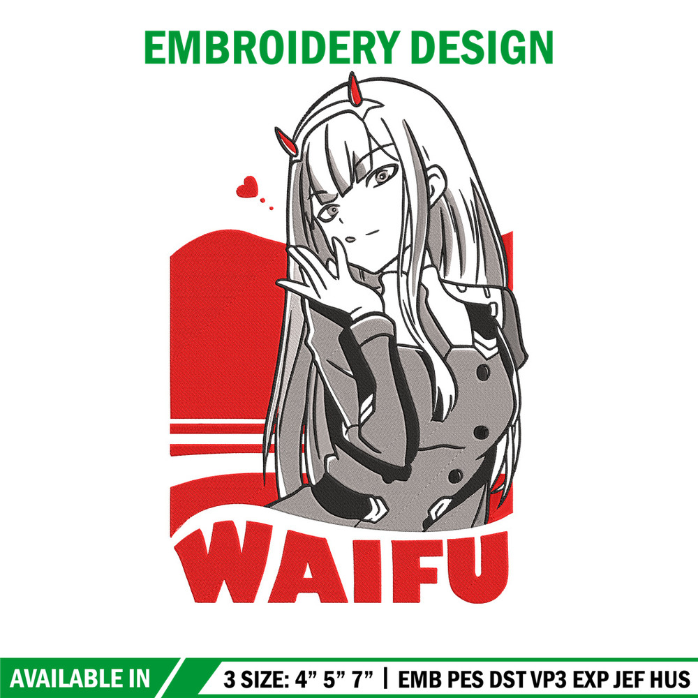 Zero two waifu Embroidery Design, Zero Two Embroidery, Embroidery File, Anime Embroidery, Anime shirt, Digital download.jpg