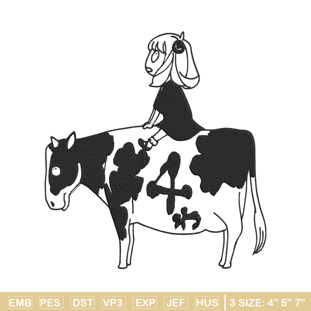 Anya riding a cow Embroidery Design, Spy x family Embroidery, Embroidery File, Anime Embroidery, Digital download.jpg