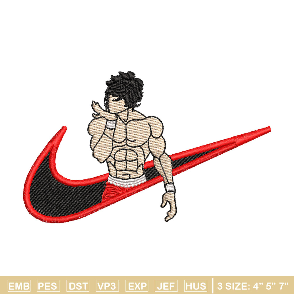 Baki nike embroidery design, Baki anime embroidery, nike design, Logo shirt, anime shirt, digital download.jpg