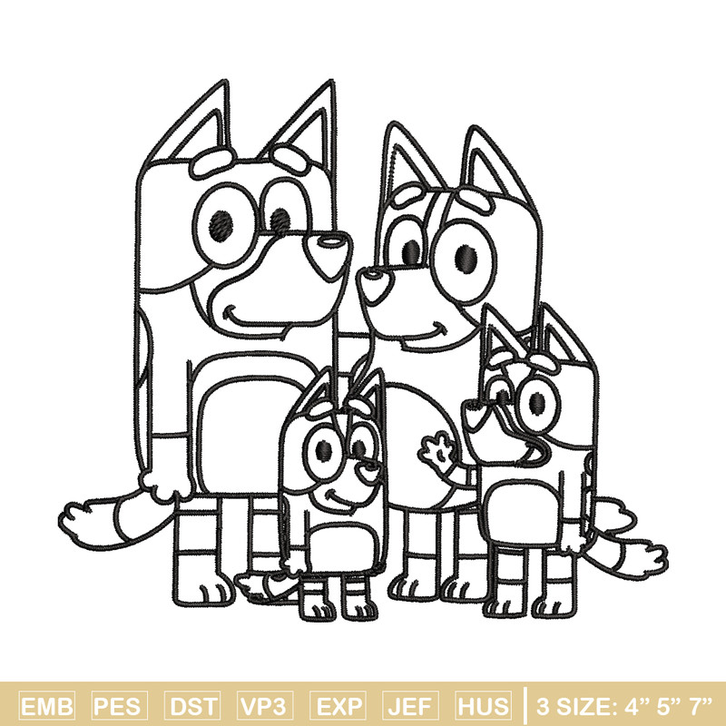 Bluey family Coloring Pages Embroidery, Bluey cartoon Embroidery, Embroidery File, cartoon design, Digital download..jpg
