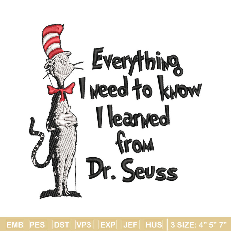 Everything I Need To Know I Learned From Embroidery Design, Dr Seuss Embroidery, Embroidery File, Digital download..jpg