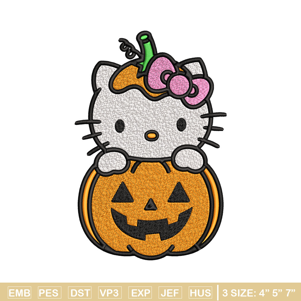 Hello Kitty With Pumpkin Embroidery design, Hellokitty Embroidery, cartoon design, Embroidery File, Digital download.jpg