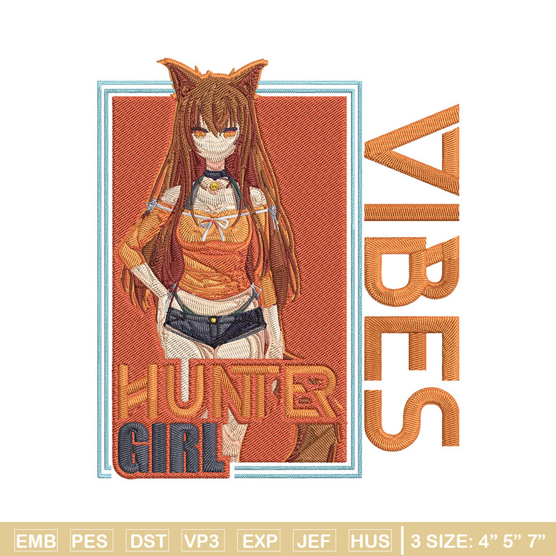 Hunter girl Embroidery Design, Cat girl Embroidery, Embroidery File, Anime Embroidery, Anime shirt,Digital download..jpg