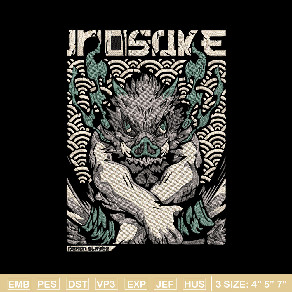 Inosuke poster Embroidery Design, Demon slayer Embroidery, Embroidery File, Anime Embroidery,Digital download..jpg