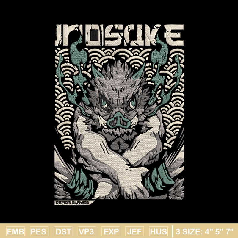 Inosuke poster Embroidery Design, Demon slayer Embroidery, Embroidery File, Anime Embroidery,Digital download..jpg