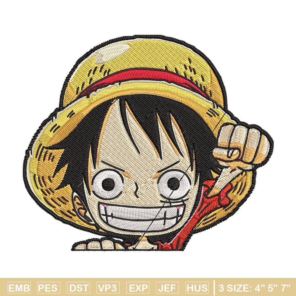 Luffy Chibi Embroidery Design, One piece Embroidery, Embroidery File, Anime Embroidery, Anime shirt, Digital download.jpg