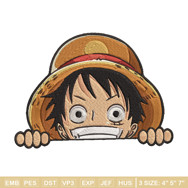 Luffy Peeker Embroidery Design, One piece Embroidery, Embroidery File, Anime Embroidery, Anime shirt, Digital download.jpg