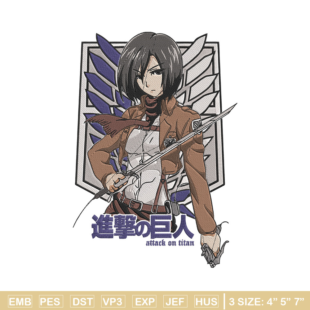 Mikasa ackerman Embroidery Design, Aot Embroidery, Embroidery File, Anime Embroidery, Anime shirt, Digital download.jpg