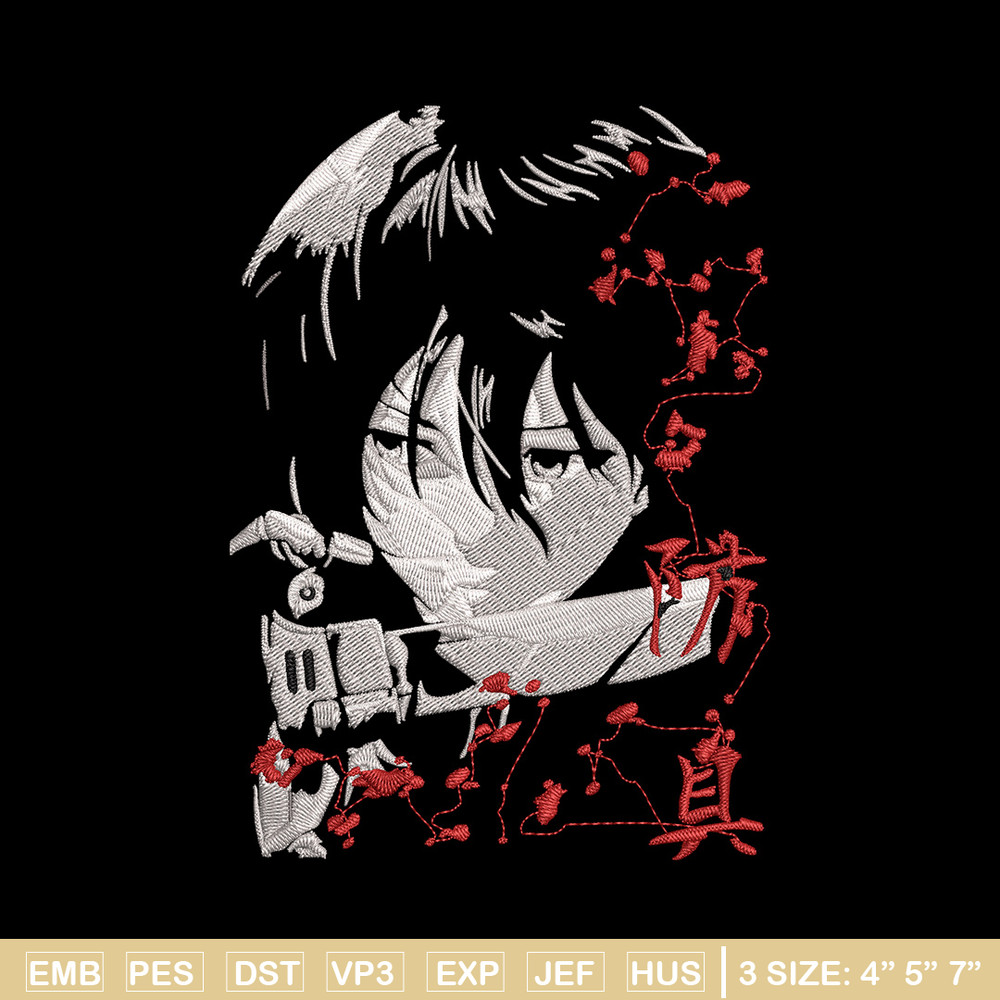 Mikasa Ackerman Embroidery Design, Aot Embroidery, Embroidery File, Anime Embroidery,Anime shirt, Digital download.jpg