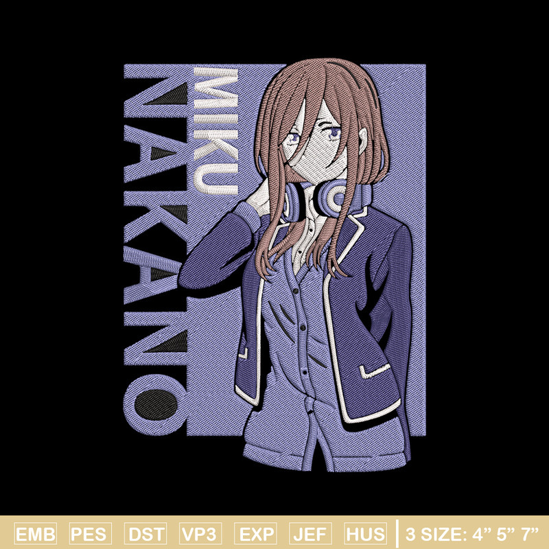 Miku Nakano Embroidery Design, Miku Nakano Embroidery, Embroidery File, Anime Embroidery, Anime shirt,Digital download.jpg